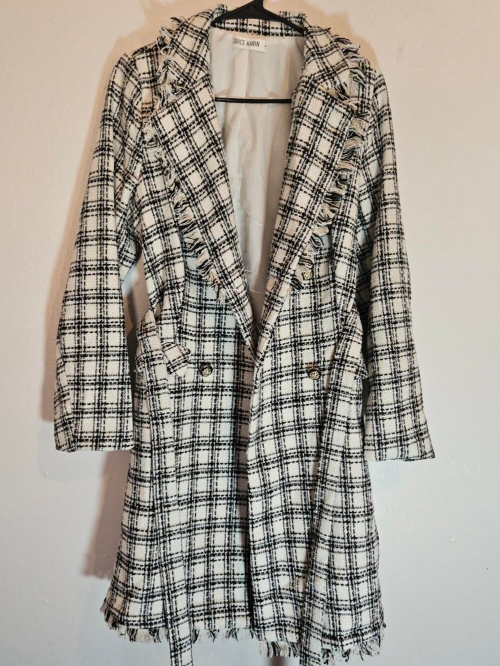 Grace Karin Checked Trench Coat Size M